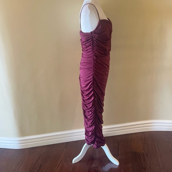 L’VOW Women Rushed Bodycon Spaghetti Strap Backless Maxi Pencil Dress- Burgundy - Picture 2 of 7